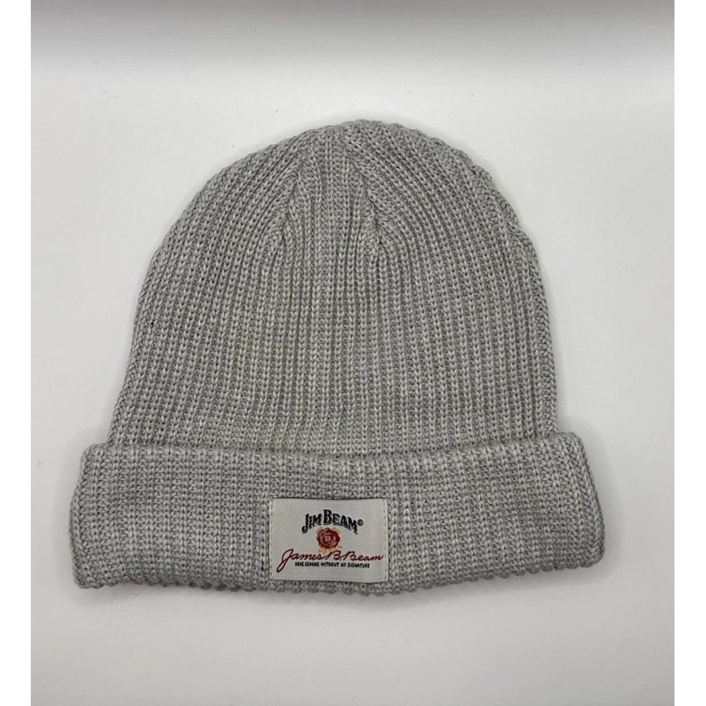 Jim Beam Bourbon Gray Cuffed Knit Beanie Hat 100% Recycled PET Eco Friendly